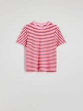 Reserved - T-shirt regular z merceryzowanej bawełny - intensywny róż - zdjęcie 1