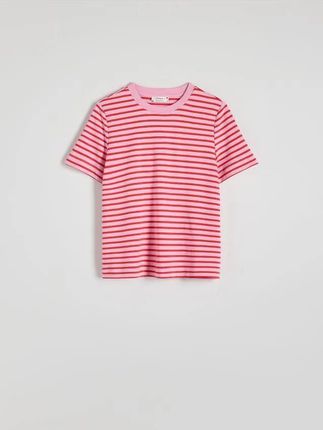 Reserved - T-shirt regular z merceryzowanej bawełny - intensywny róż