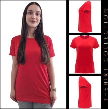 Damska koszulka T-shirt 100% miękka bawełna czerwona roz. XXL - zdjęcie 2