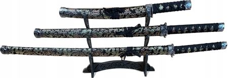 East Lite Traiding Zestaw 3 Japońskich Mieczy Samurajskich Katan Motyw Black&Gold + Składana Podstawka Stołowa