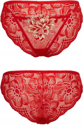 Majtki-slip koronkowe czerwone z haftem - zdjęcie 2