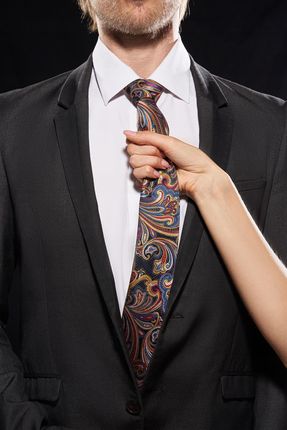 Klasyczny krawat w roślinny wzór męski elegancki