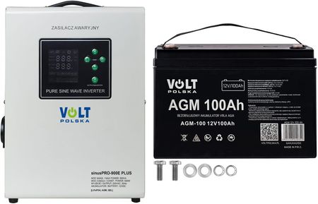 Volt Polska Zasilacz Awaryjny Volt Sinus Pro 900E Plus 900Va/600W + Akumulator Volt Vrla Agm 12V 100Ah (3SPM09012M+6AKUXAG100)