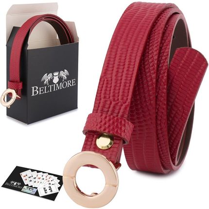 Skórzany pasek damski do spodni sukienki czerwona skóra nat 1,8 cm Beltimore O15 : Kolory - czerwony, Rozmiar pasków - r.80-95 cm