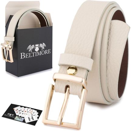 Skórzany pasek damski do spodni sukienki beżowa skóra nat 2,5 cm Beltimore O09 : Kolory - brązowy, beżowy, Rozmiar pasków - r.80-95 cm