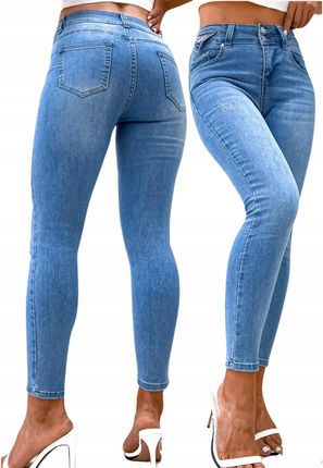 Damskie spodnie jeans niebieskie skinny guziki ITAIMASKA XL