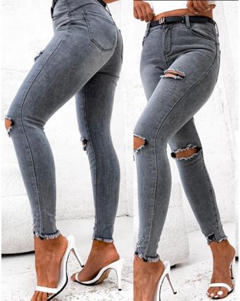 Damskie spodnie jeans szare rurki push-up S