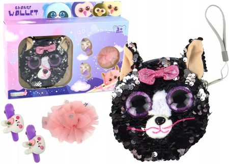 LEAN Toys Portfel Spinki Zestaw Dla Dziewczynki Portfelik Kotek 4 ele.