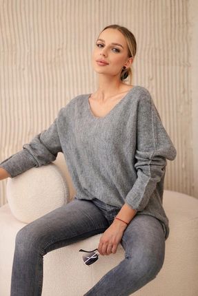 Sweter z dekoltem V ciemny szary oversize