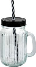 Szklany słoik ze słomką 450 ml czarny paski