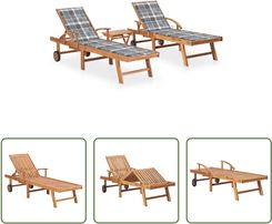 The Living Store Leżaki 2szt. Ze Stołem I Poduszkami Z Litego Drewna Tekowego
