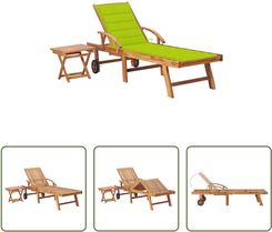 The Living Store Leżak Ze Stolikiem I Poduszką Z Litego Drewna Tekowego Zielony