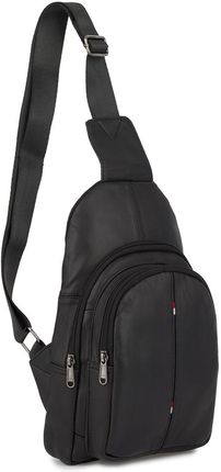 Czarna saszetka nerka przez ramię crossbody męska modna torba dwukomorowa skóra naturalna F01black