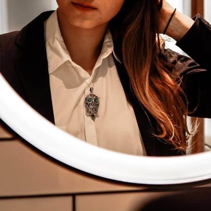 Polcarat Design Srebrny wisiorek z kamieniami KOCIE OKO SOWA W 1669 - zdjęcie 2