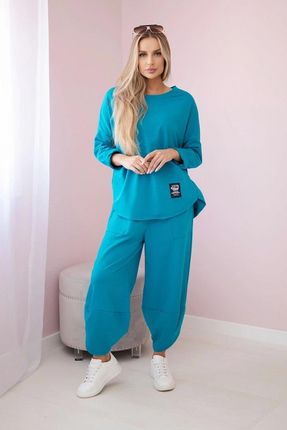 Komplet damski bluza i spodnie morski, oversize