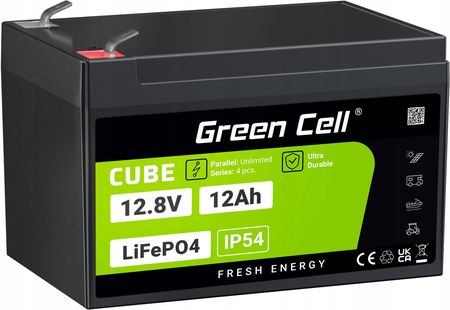 Green Cell Akumulator LiFePO4 12Ah 12.8V 12V Bms do Roweru Autka Ups Lekki (LFPGC12V12AH)