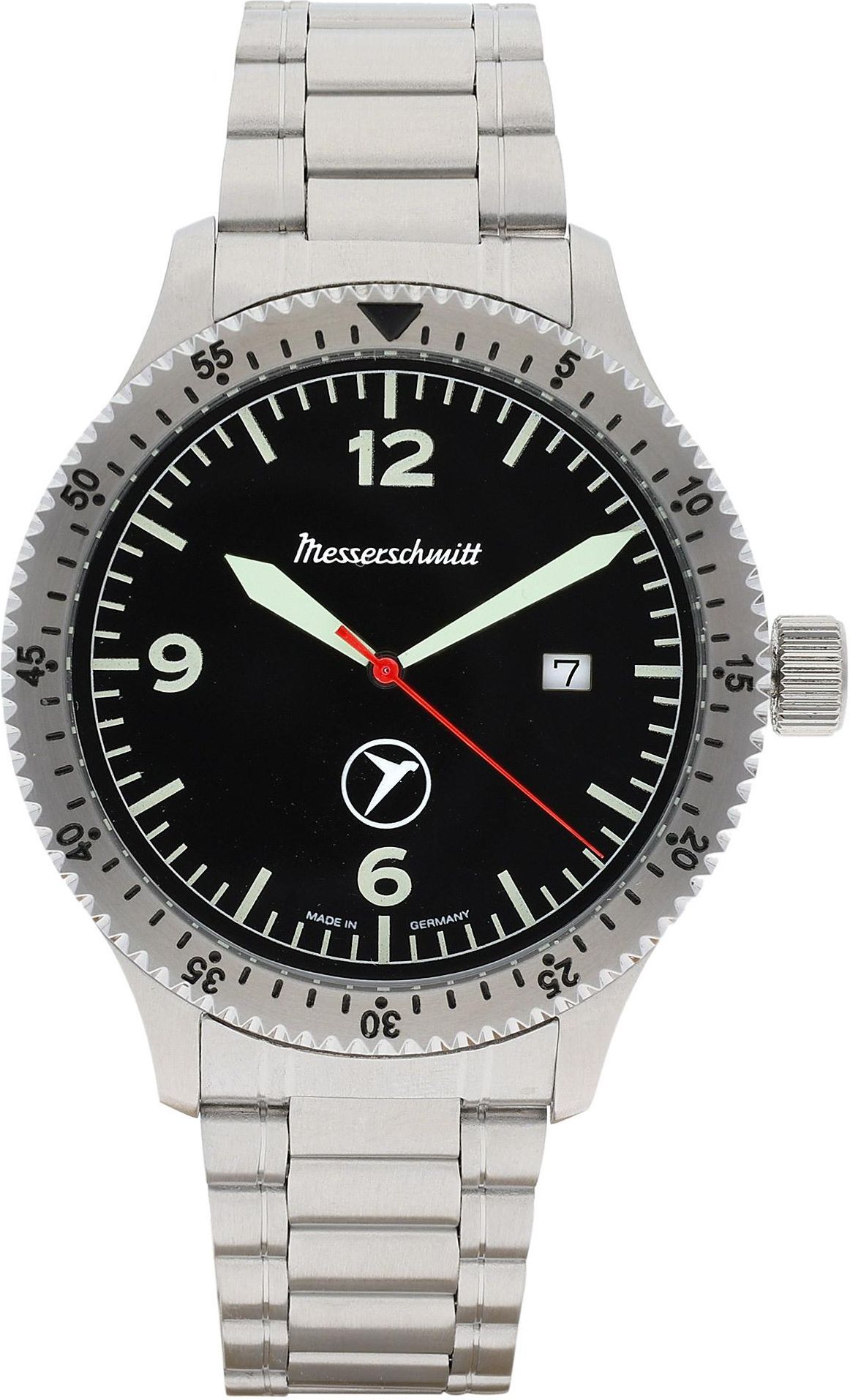 Messerschmitt Orologio Da Uomo ME-4H152: Quarz, Cassa In Acciaio, Quadrante Beige, Cronografo, Pelle Marrone, Made In Germany