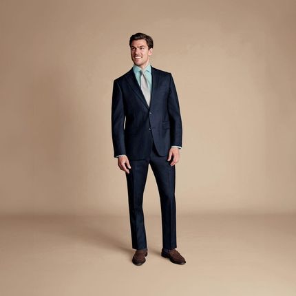 Charles Tyrwhitt Natural Stretch Twill Suit Jacket — Navy - Slim fit | 48 | Standardowe Klasyczna granatowa wełniana marynarka Garnitury