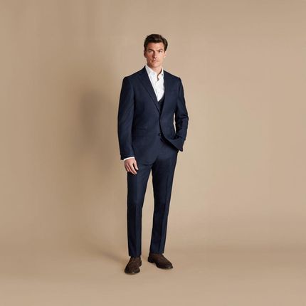 Charles Tyrwhitt Ultimate Performance Suit Jacket — Navy - Classic fit | 50 | Standardowe Wełniana granatowa marynarka premium Garnitury