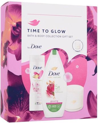 Dove Time To Glow Bath & Body Collection : Żel Pod Prysznic Care By Nature Glowing 225 Ml + Mleczko Do Ciała Body Love Glowing Care 250 Ml + Świeczka