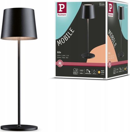 Paulmann Lampka Biurkowa Stołowa Akumulatorowa Gilo Led Dim Usb-C 2.8W 240Lm 2700K Ip44 Czarny Mat / Metal Tworzywo Sztuczne (Pl76996)