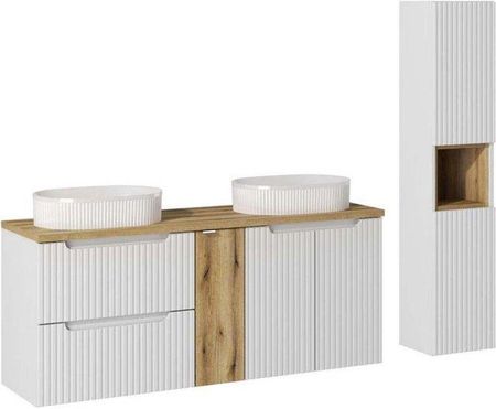 Comad Zestaw Mebli Nova White 3 Szafki Z Blatem Oak 140 Cm2 Umywalki Beyond 5Słupek 30Cm