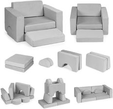 Zdjęcie Fotel modułowy dla dzieci DIY 8 miękkich poduch składany - szary ECOTOYS  WYSYŁKA 1-3 DNI - Myślenice