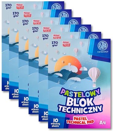 Astra 6X Blok Kolorowy Barwiony W Masie Astrapap Pastel A4 170G 10 Ark.