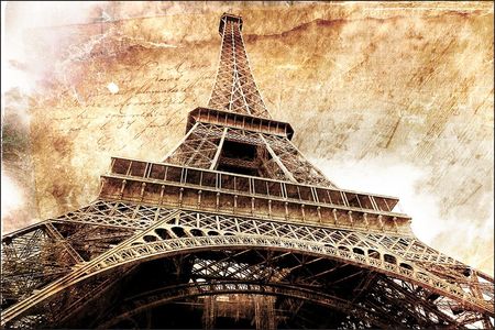 Muralo Fototapeta Paryż Wieża Eiffla Duże Miasto Starodawna Imitacja Pocztówki Dekoracja Z Modnym Efektem 3D Do Salonu 368x254cm