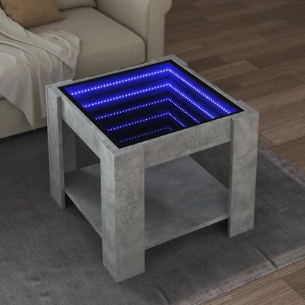 Stolik kawowy z LED, szarość betonu, 53x53x45 cm