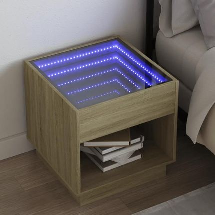 Stolik nocny z LED Infinity, dąb sonoma, 50x50x50 cm