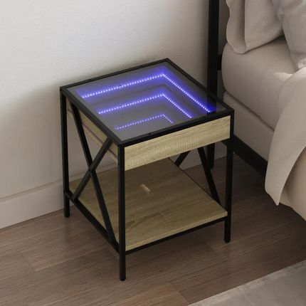 Stolik nocny z LED Infinity, dąb sonoma, 40x40x49 cm