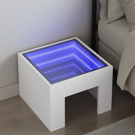 Stolik nocny z LED Infinity, biały, 40x40x30 cm