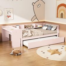 Fortuna Lai Gmbh Łóżko Dziecięce 90X200Cm Z Wysuwanym Łóżkiem I Biurkiem Pojedyncze Półką Gościnne Drewniane Ze Stelażem Listwowym