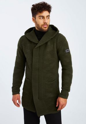 Męski kardigan z kapturem Leif Nelson LN-7180, Khaki / S