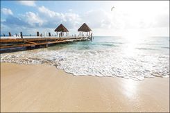 Muralo Fototapeta Tapeta Ścienna Z Modnym Efektem 3D Plaża Słońce Krajobraz Widokiem Na Pomost 400x280cm