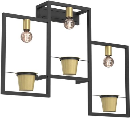 Luminex Flores 5367 Kinkiet Lampa Ścienna Kwietnik Metalowy Pręty Doniczki Edison 3X15W E27 Czarny/Złoty