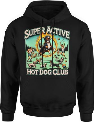 Super Active Hot Dog Club z psami Męska bluza z kapturem (L, Czarny)