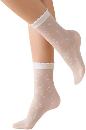 Cienkie skarpetki Lovie w serduszka z falbanką - ozdobny ściągacz, wykonane z elastycznych włókien