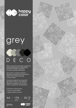 Happy Color Blok Deco Grey A4 5 Kolorów 20 Arkuszy 170G Tonacja Szara