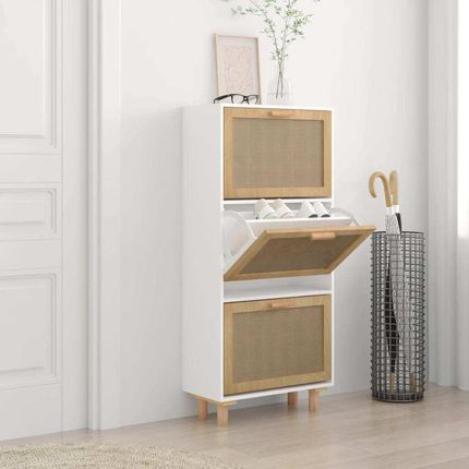 Prolenta Premium Szafka na buty biała 52x25x115 cm materiał drewnopochodny i naturalny rattan