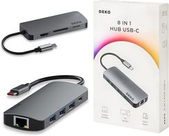 DEKO Hub Usb C 8w1 Stacja Dokująca 100W HDMI 4K 60Hz 3xUSB LAN SD DEKO BUSINESS