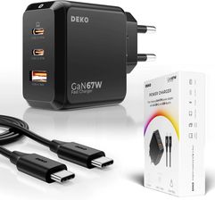 DEKO Ładowarka USB-C GaNFast Uniwersalna 3x USB 67W 65W Typ C + Kabel USB-C 100W