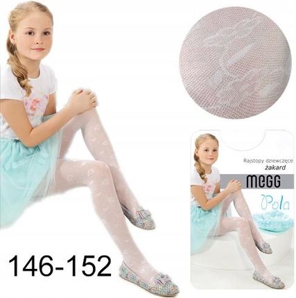 Rajstopy dziewczęce białe KWIATEK/GAŁĄZKA żakard POLA 146-152 20 DEN