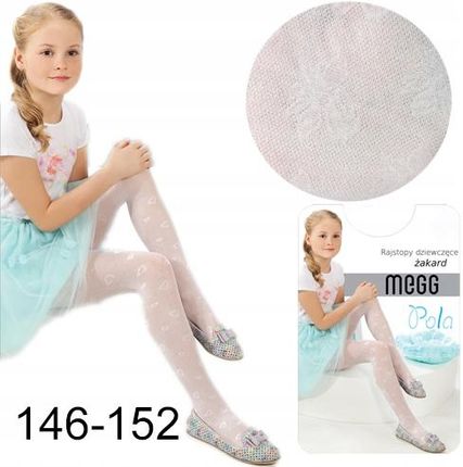 Rajstopy dziewczęce białe KWIATEK/STORCZYK żakard POLA 146-152 20 DEN