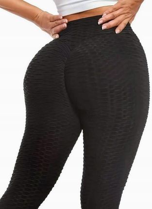 Spodnie Legginsy Push Up Damskie Karbowane 2XL (44) Czarne Modne