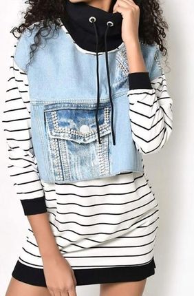 Dqmane Bluza Biała Tunika W Paski Z Jeansem Bawełna Oversize r. M