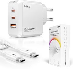 Ładowarka DEKO 67W GaN Fast 2x USB-C 1x USB-A Biała