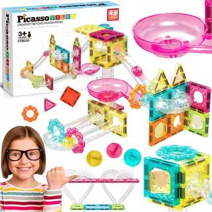 Picassotiles Tor Kulkowy Klocki Magnetyczne Konstrukcyjne Edukacyjne 45El. Kulodrom Ptmg4