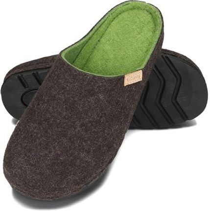 BeComfy Kapcie filcowe unisex damskie i męskie z solidną podeszwą Naturalny filc wełniany 36-46 EU (Brązowy, Unijne rozmiary obuwia, Dla dorosłych, Ta